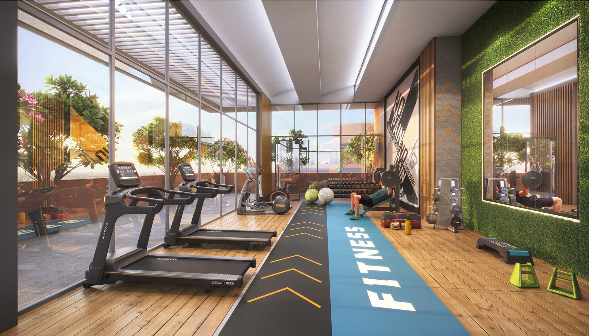 State-of-the-art rooftop gym with panoramic views at Vivencia.
