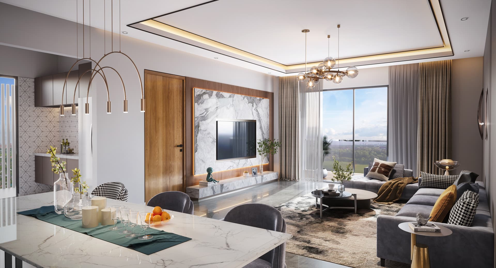 Interior of a spacious and breezy home at Vivencia, with modern decor.